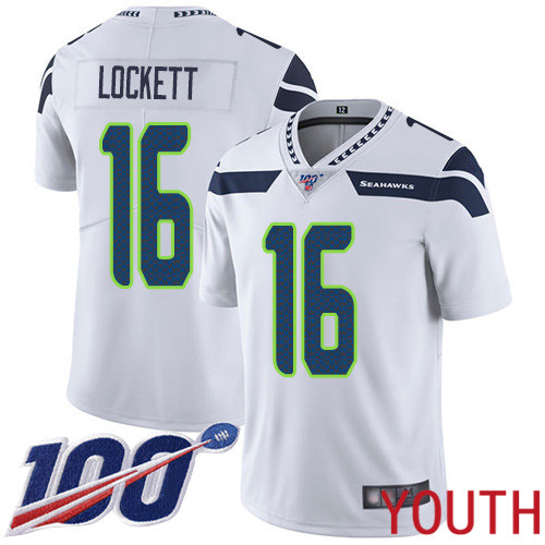Seattle Seahawks Limited White Youth Tyler Lockett Road Jersey NFL Football 16 100th Season Vapor Untouchable